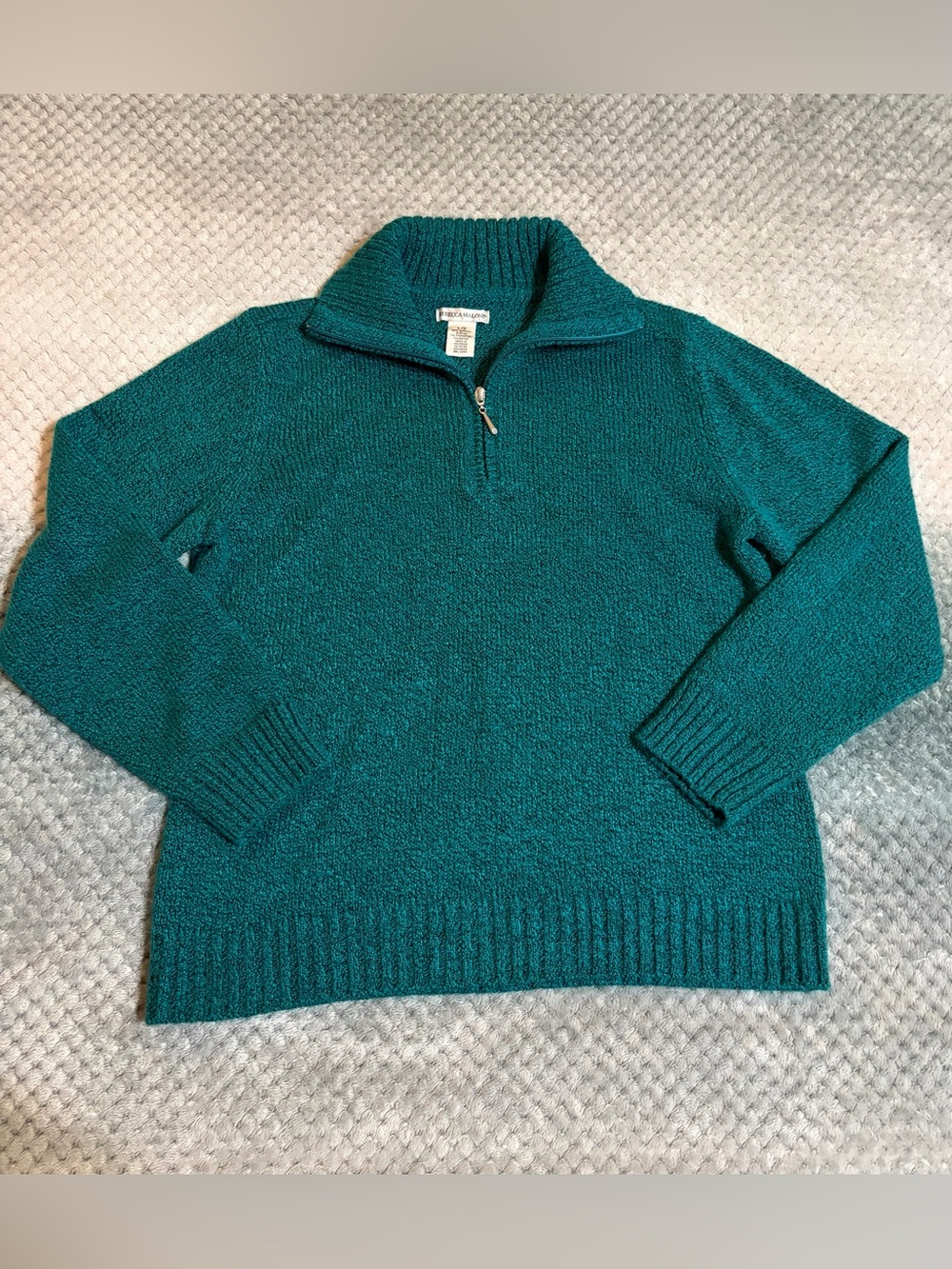 Rebecca Malone Teal Green Quarter Zip Mock Neck Knit Sweater Women’s Large